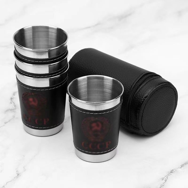 Portable stainless steel wine glasses, small cups, liquor glasses, small travel cups, outdoor full set of liquor glasses, camping cups