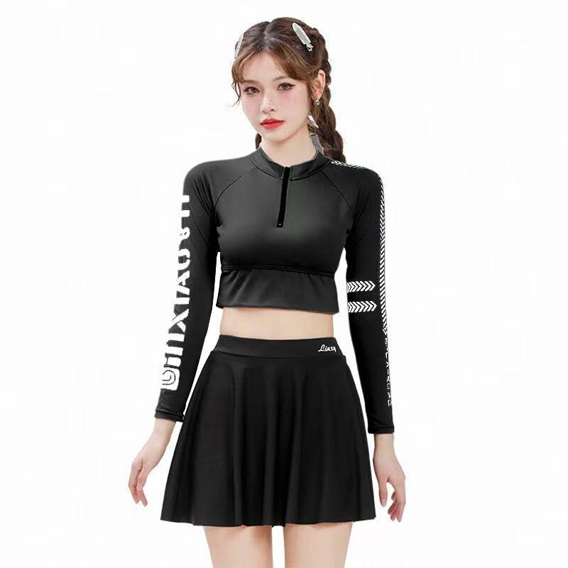 Falda dividida traje de baño de las mujeres aguas termales adelgazamiento deportes manga larga protección solar conservador nuevo traje de baño de aguas termales al por mayor