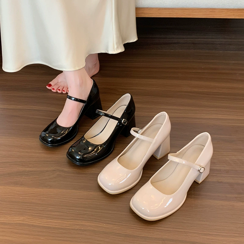 [B888-8] Плать shoes? Wait must translate properly: Large-size French Mary Zhen shoes Black wild and thin heels, single shoes, fat feet high heels