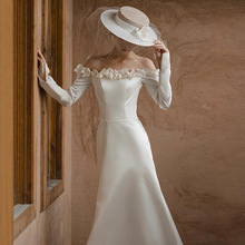 一字肩欧美旅拍轻婚纱2025秋冬新款跨境性感速卖通礼服海外货源