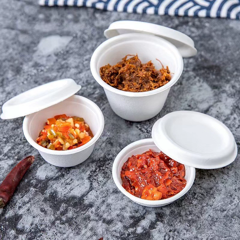 Одноразовый биоразлагаемый стаканчик для соуса, приправ, небольшой стаканчик, упакованный контейнер для еды на вынос с крышкой