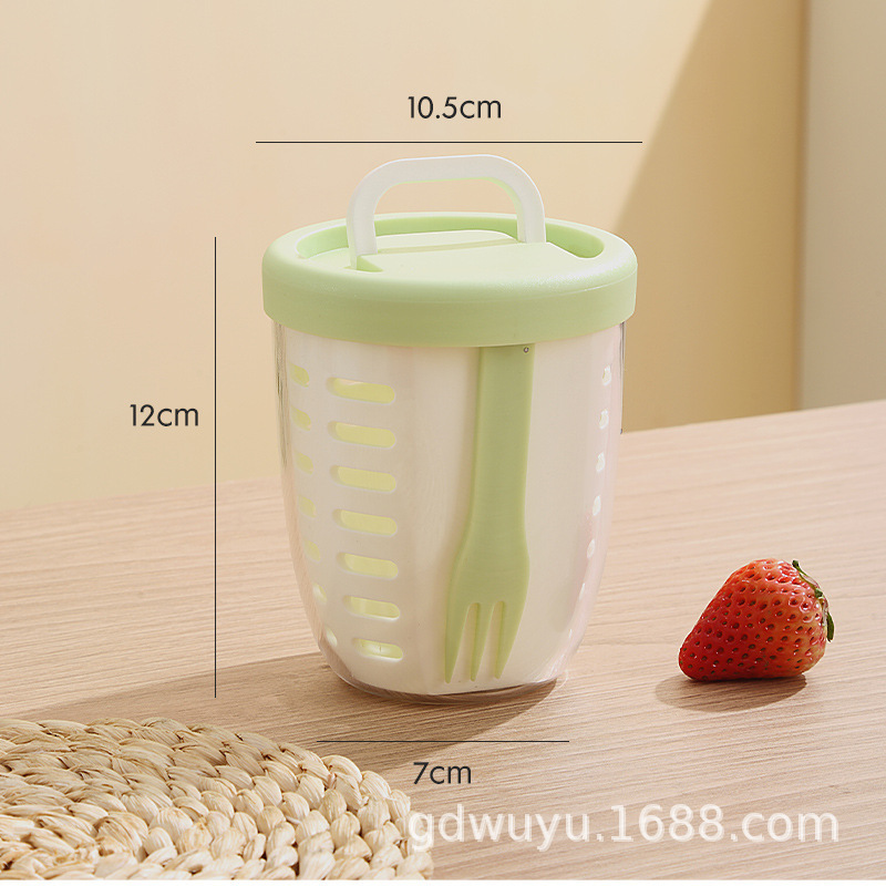 フルーツカップフォーク付き携帯式ピクニックボックス大容量収納突きプラスチックカップ密封漏れ防止サラダボックス|undefined