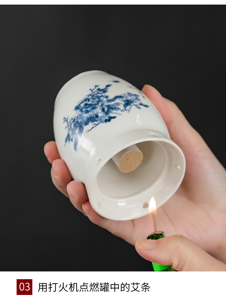 Ceramic Moxibustion Jar Heat-Resistant Moxa Box with Steel Ash Guard Portable Warming Tool for Body Care quality and texture