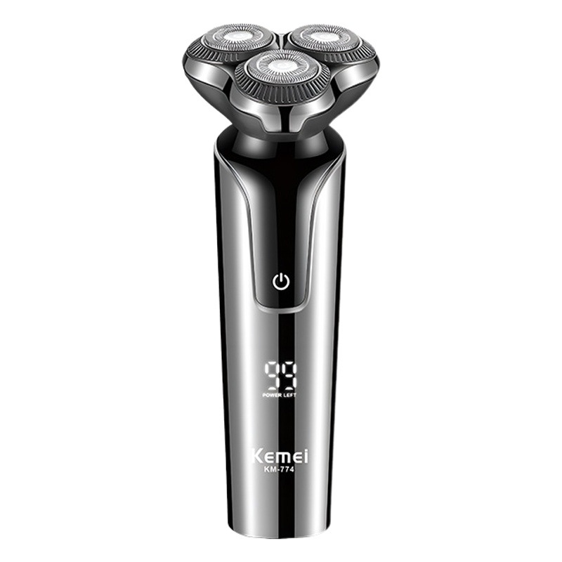 Kemei nueva máquina de afeitar eléctrica ipx4 cuerpo completo impermeable LCD chapa flotante tres cabeza corte