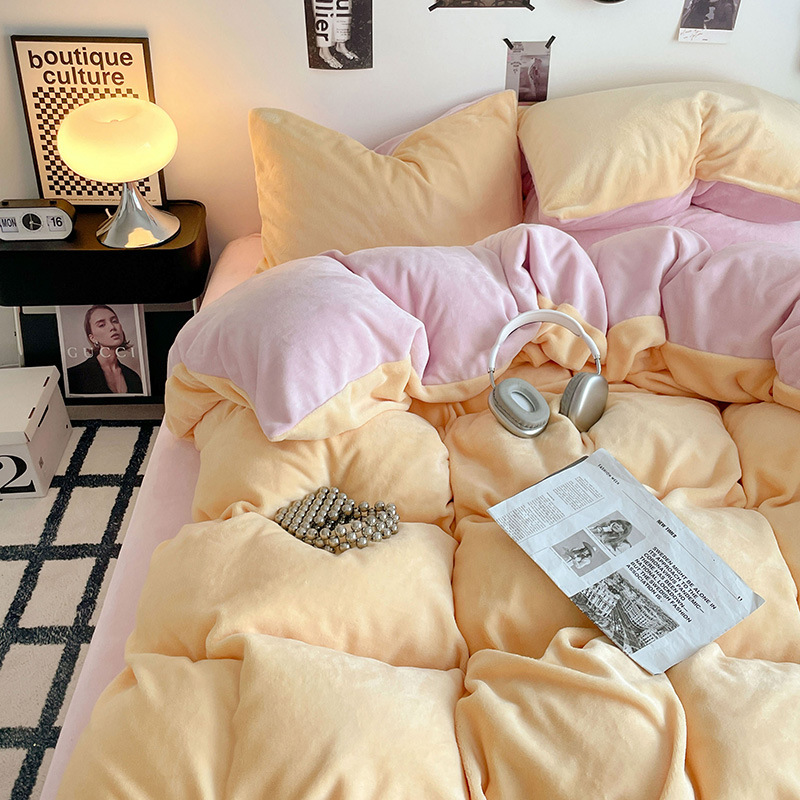 ミルクパイル4点セットA類母子級サンゴパイル布団カバー純色シーツ保温寮3点セットベッド笠金