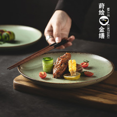 粗陶9英寸牛排盤子陶瓷日式西餐盤景德鎮餐具復古菜盤酒店商用