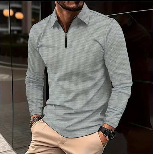 Comfortable Long-Sleeve Honeycomb Polo Shirt for Men - Western Style, Plus Size, Summer, Thin, Solid Color