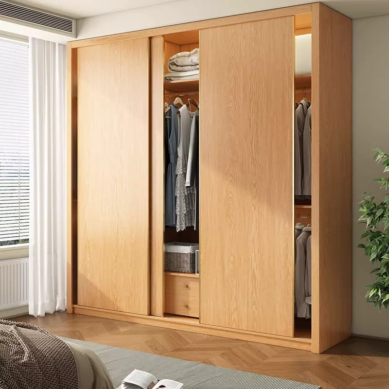 实木推拉门衣柜橡木一门到顶60深新款2024年爆款家用卧室18mm柜子
