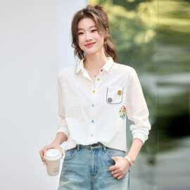2026春装日系甜美少女蕾丝花边娃娃领长袖衬衫女森系减龄提花上衣