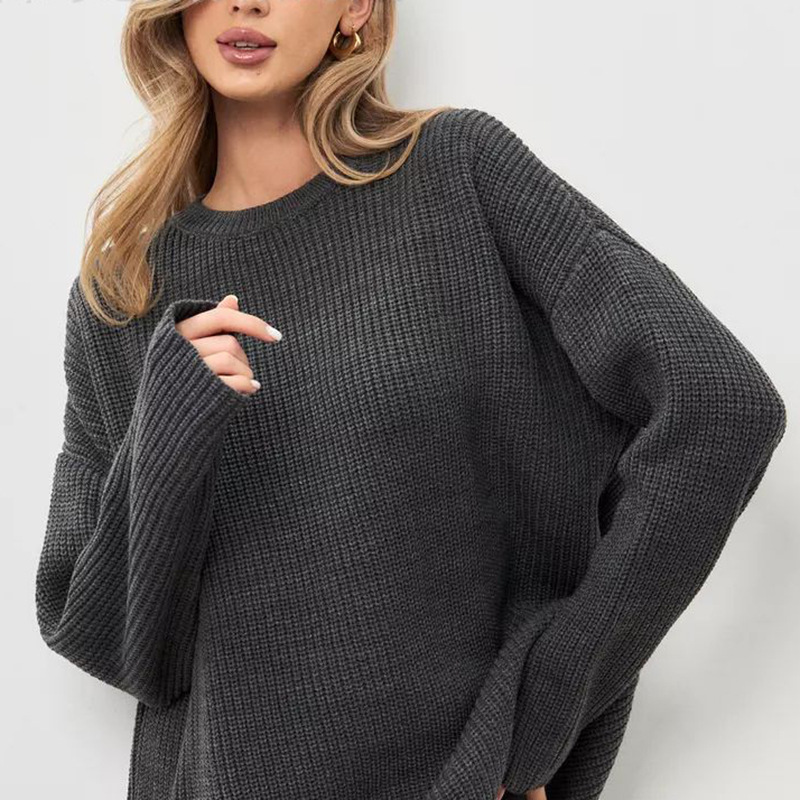 Europa y los Estados Unidos transfronterizos 2025 otoño y invierno hoodie de cuello redondo suelta fundación de manga larga camiseta de punto casual suéter mayorista