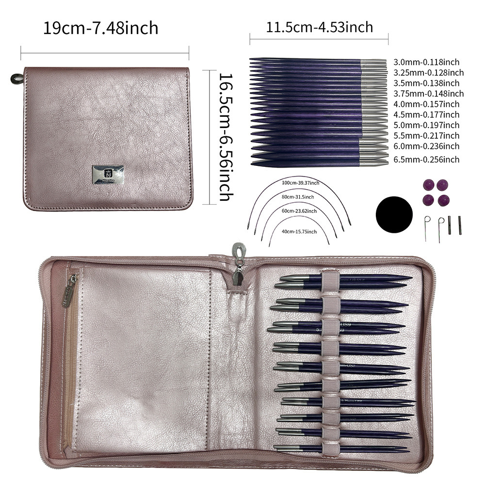 Herramientas de tejido transfronterizas agujas de suéter impresión de aguja de tortilla púrpura aguja de anillo desmontable aguja de cambio de cuerda aguja de anillo set 10