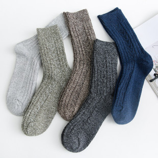 Autumn and Winter double needle parallel business socks men's retro solid color thick warm mid-calf length socks foreign trade cross-border blended wool socks