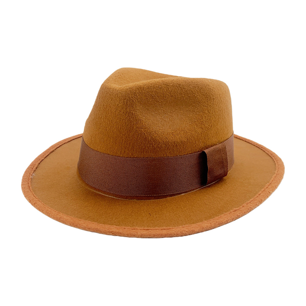 Sombrero de jazz personalizado de fábrica Sombrero de copa de color sólido de fieltro de estilo británico para hombres y mujeres Sombrero para el sol rizado para parejas