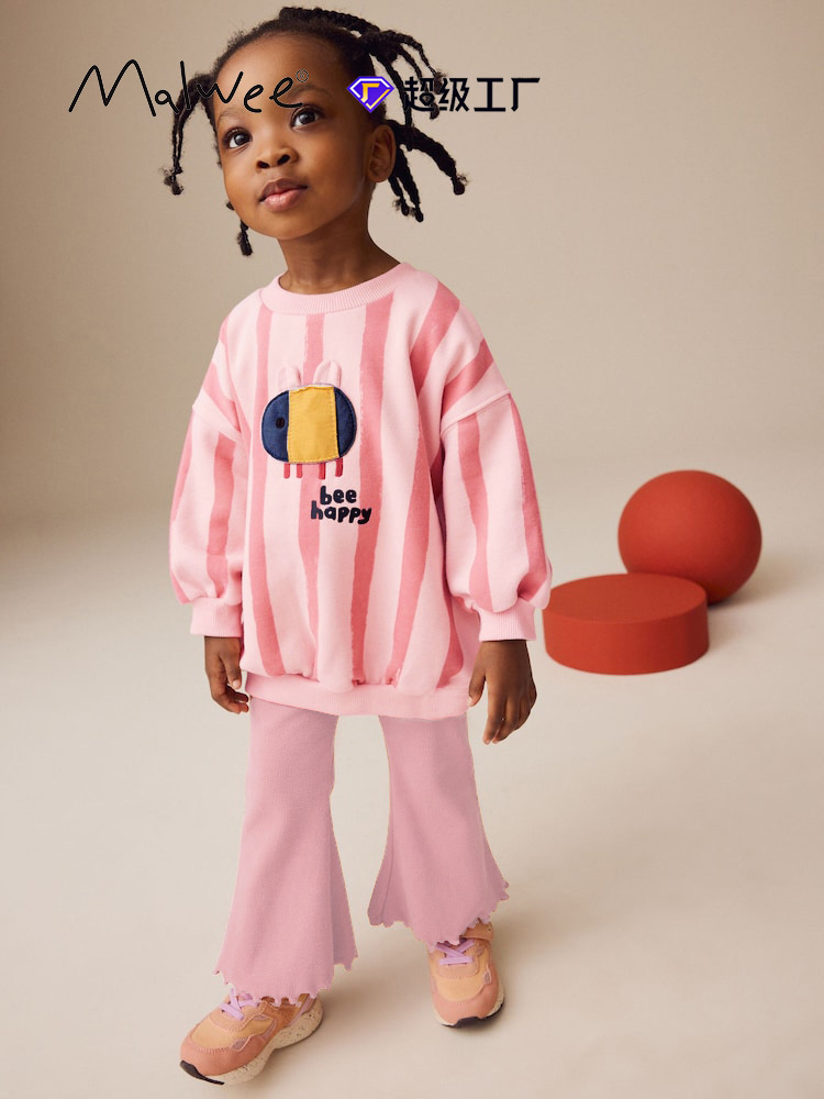 Malwee transfronterizo conjunto de niñas otoño y invierno nuevo estilo europeo y americano para niños de media edad, chaqueta de cuello redondo, pantalones de cintura elástica de dos piezas