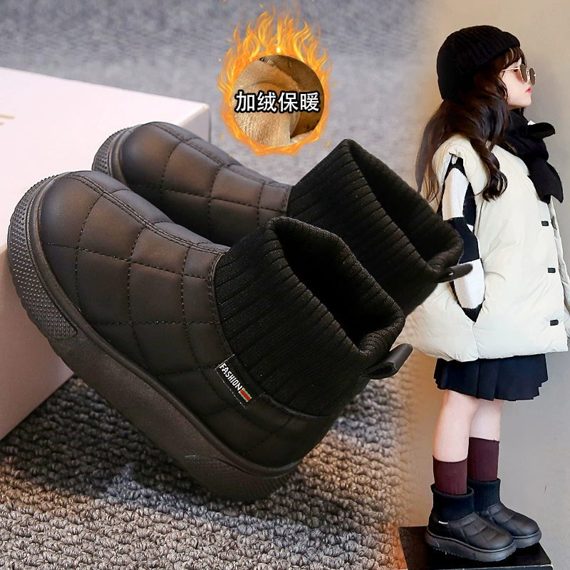 Детская бархатная хлопковая обувь, новинка зимы 2024, носки для девочек, ботинки, хлопковые сапоги для мальчиков, теплые утепленные зимние сапоги для девочек