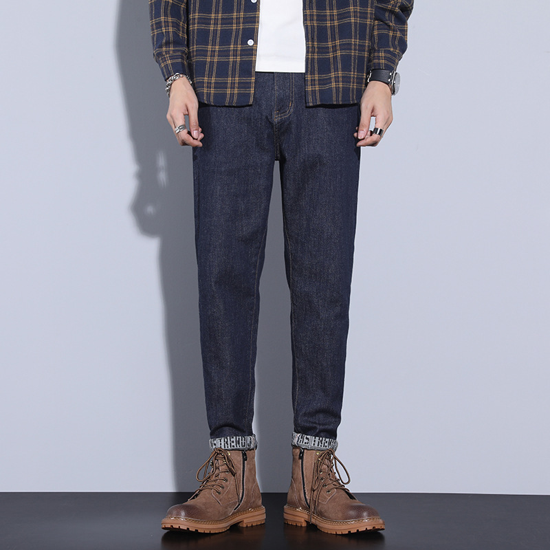 2026 Four Seasons Autumn Collection Blue and Black Men's Loose Slimming Straight Tapered Harem Jeans