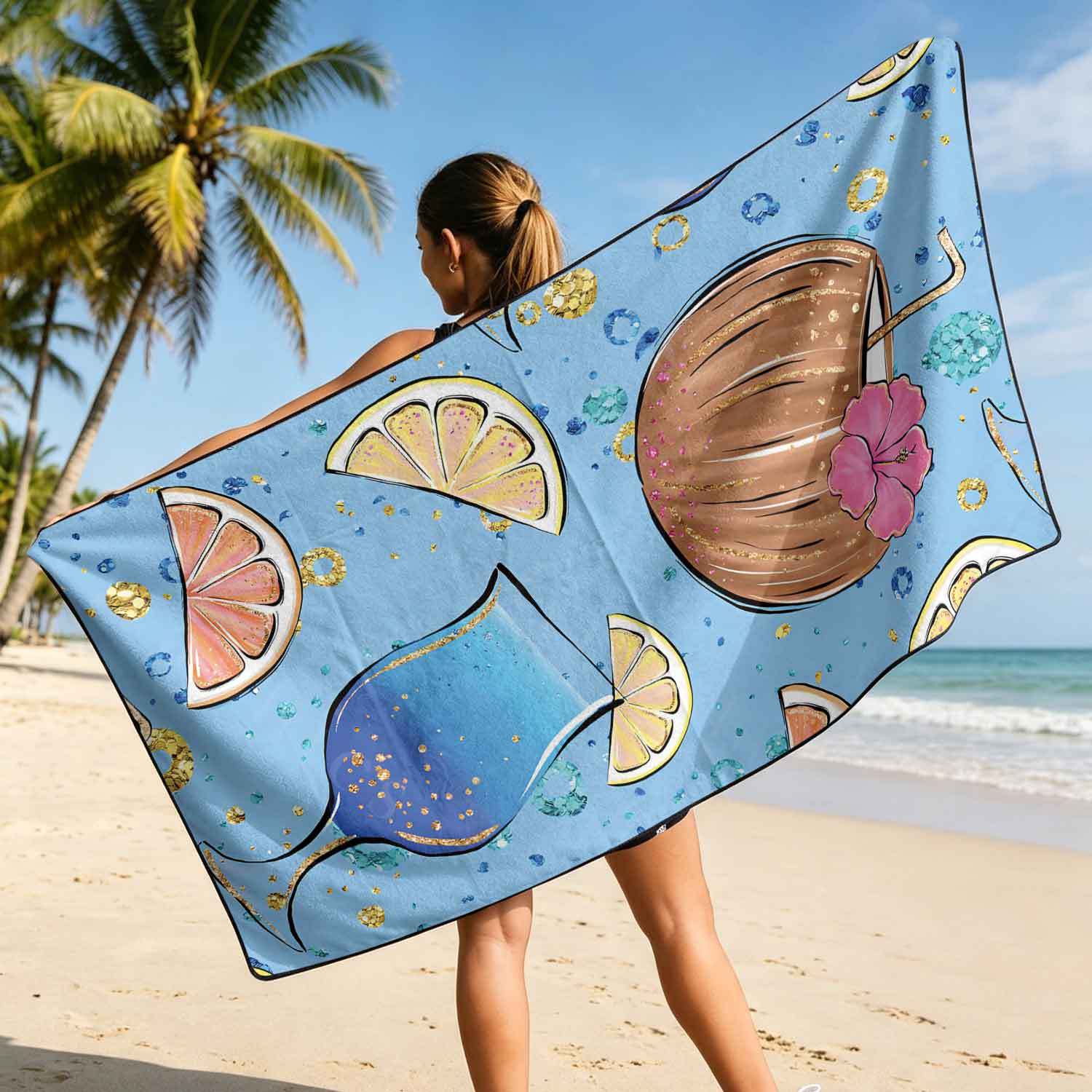 Printed bath towel and car seat cover 2-in-1, ultra-fine fiber outdoor beach and car dual-use universal seat cushion