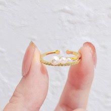 珍珠戒指女小众时尚设计开口食指戒高档简约韩国气质网红新款戒子
