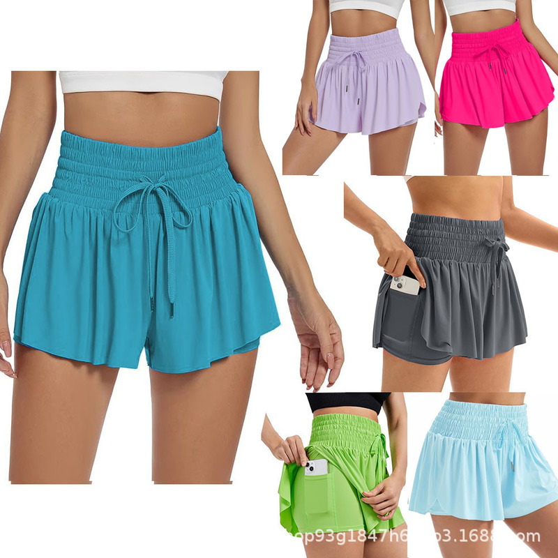 Cross-border Foreign Trade Women's Sports Shorts Fitness Running Gym Yoga High Waist Sports Pants Casual Pants Lined