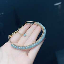批发新款绕线编织翡翠小圆珠手镯饰品 轻奢翡翠编织手镯女式佩饰