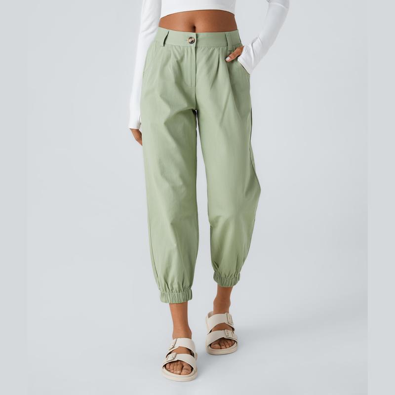 2025 New Cross-Border Dropshipping Women's Mid-Waist Cotton Jogging Pants with Button Zipper Decoration
