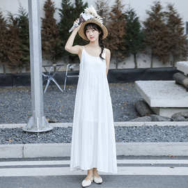 2023韩版新款夏季纯色宽松型无袖长连衣裙甜美字裙荷叶边裙