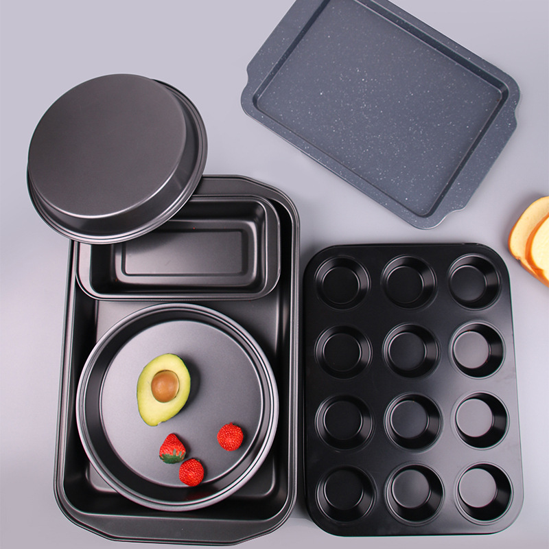 跨境亚马逊烤盘五件套 蛋糕模具黑色家用烤箱模具 烘焙套装|ms