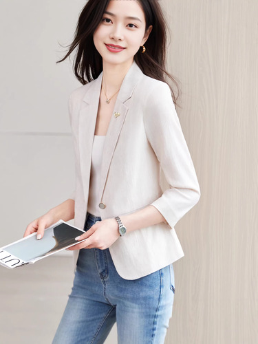 Women's 7/8 Sleeve Blazer Coat Spring Summer Autumn New Professional Casual Fashion Slim Fit Versatile Top