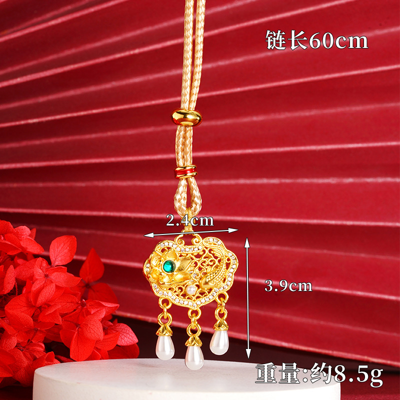 Collar de oro antiguo estilo palacio retro koi lotus colgante de larga vida de bloqueo de moda nacional accesorios que no se desvanecen