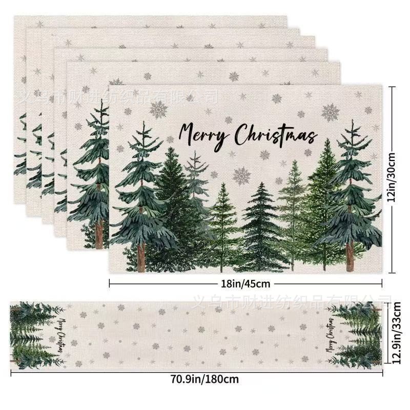 Nuevo cojín de mesa de Navidad 5 piezas Amazon lino impresa manto de mesa de dibujos animados restaurante manto de mesa de Navidad aislante