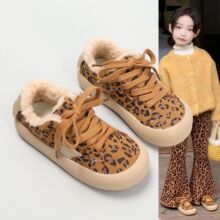 儿童时尚豹纹星星鞋2025冬季新款加绒二棉女童板鞋韩版男童休闲鞋