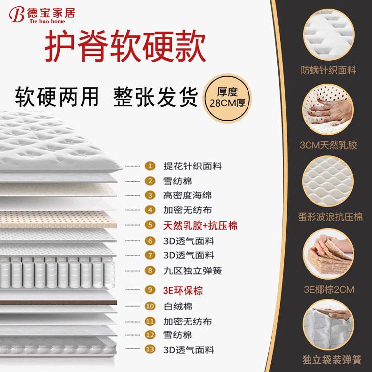 希尔顿酒店专用独立袋装弹簧乳胶记忆棉家用款民宿公寓席梦思床垫|undefined