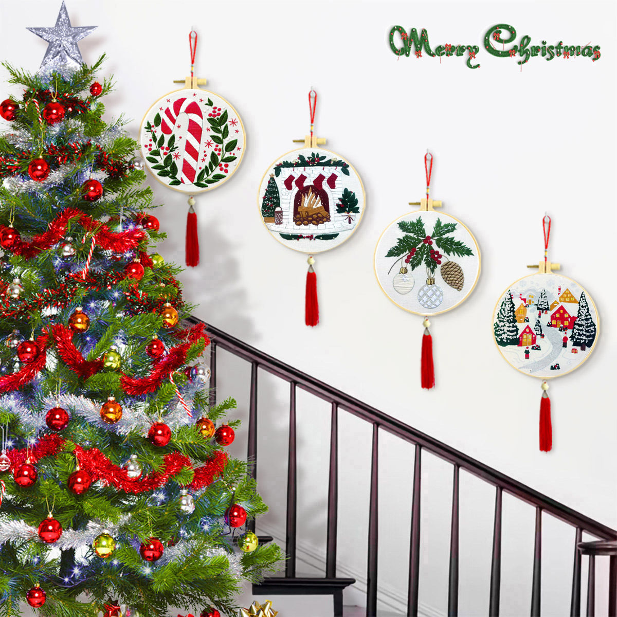 2025 Nuevo producto transfronterizo Christmas Embroidery Christmas Series Diy Paquete de material bordado a mano