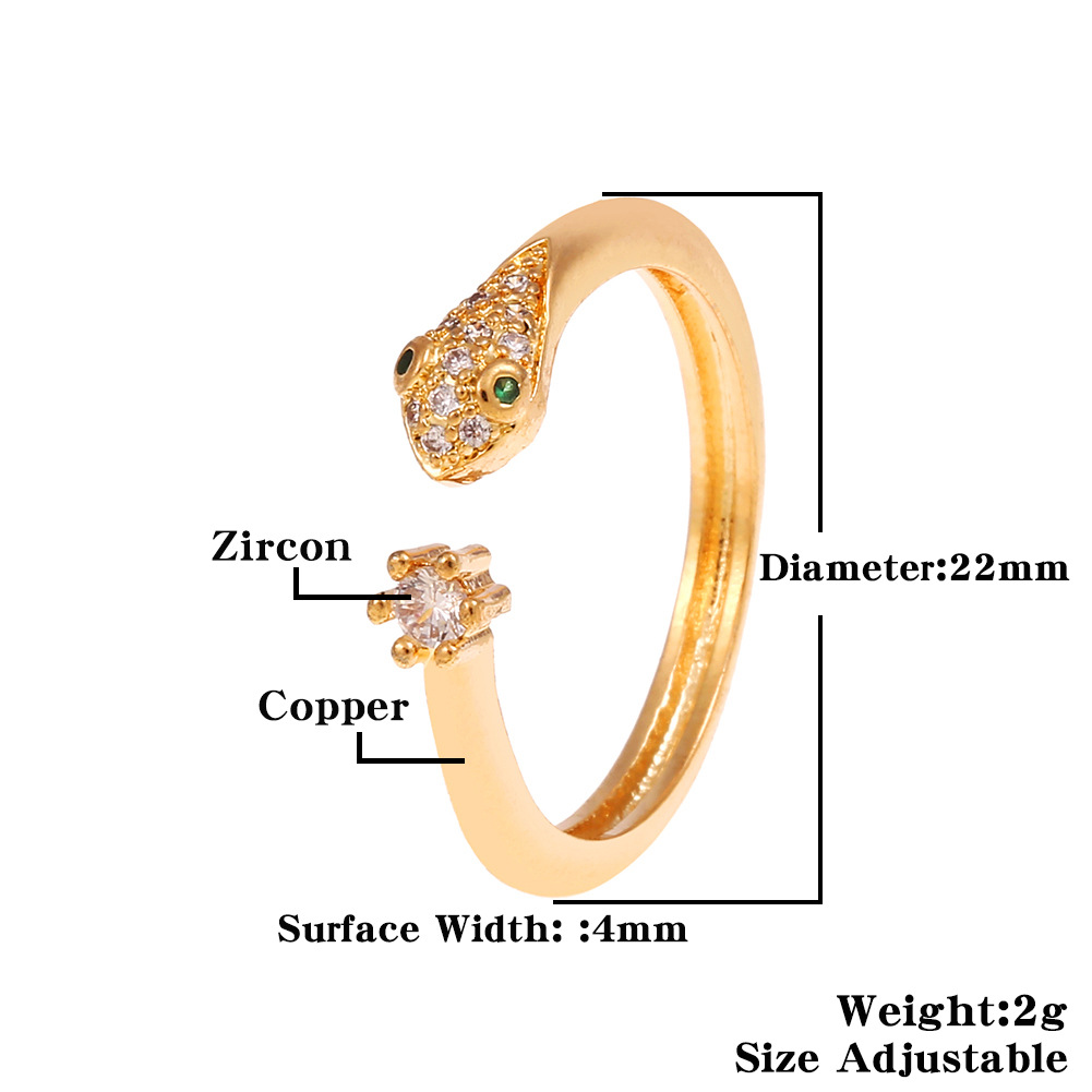 fashion geometric snake-shaped copper plated real gold tail ring