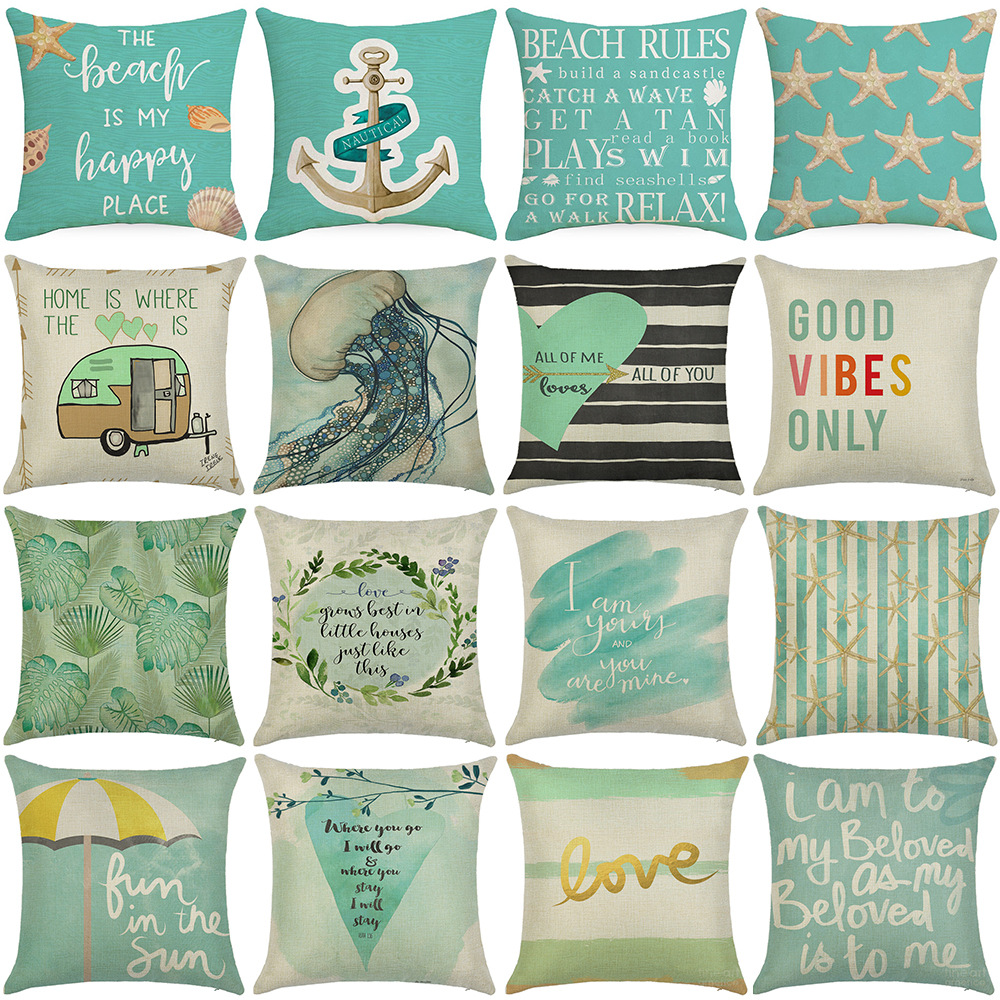 Simple Style Classic Style Commute Letter Ocean Linen Pillow Cases display picture 1