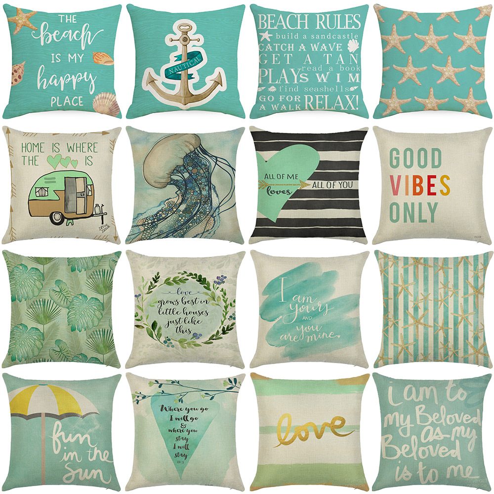 80g Weight Pillow Cases Home Textiles & Decor Type pillow case Event & Party Supplies Linen Material letter, Ocean Pattern Simple Style, Classic Style, Commute Style Simple Style Classic Style Commute Letter Ocean Linen Pillow Cases 无