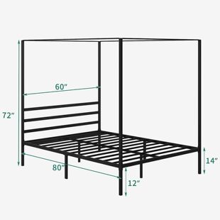 Canopy Bed Frame Metal Four-piece Poster 35.56cm Platform Built-in Headboard Strong Metal Strip Mattress