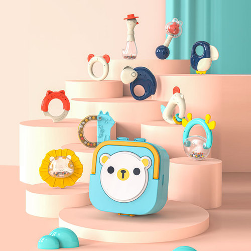 Cross-border e-commerce teether rattle baby toy, boilable baby hand rattle, soothing, chewable gum 0-12 months
