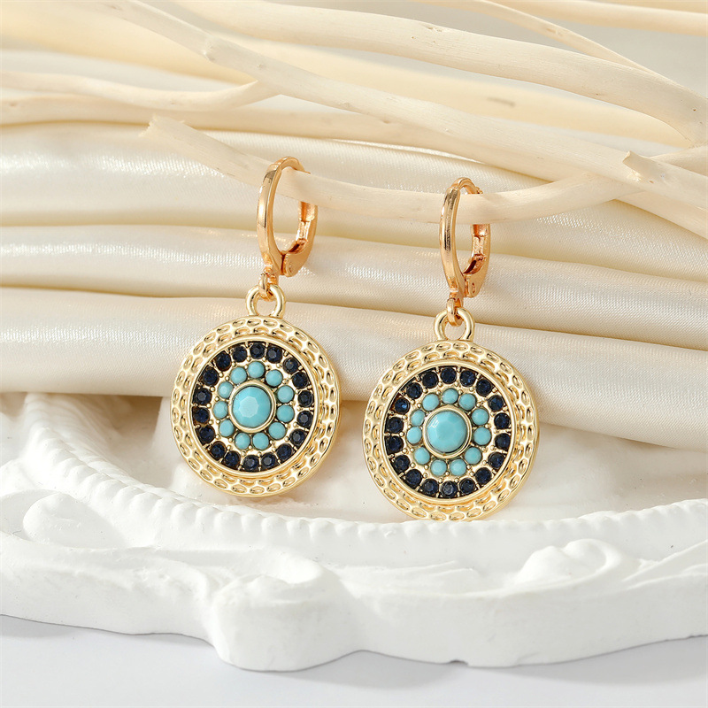 Rhinestone Material Ethnic Point Rhinestone Sun Retro Devil's Eye Pendant Earring