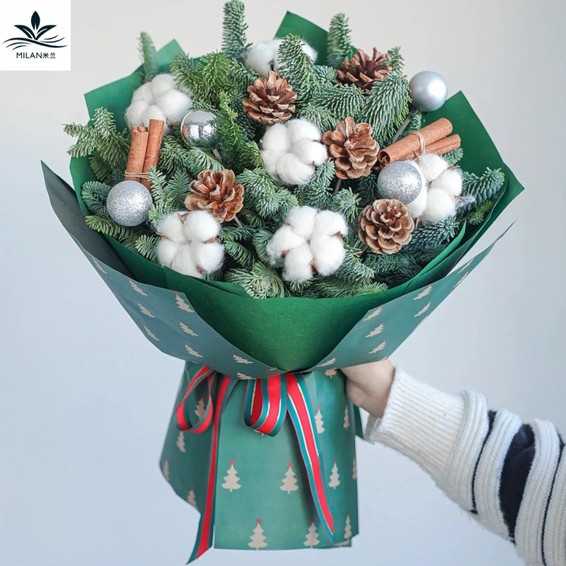 Milan natural flor seca cono de pino de Navidad árbol de Navidad material de decoración bricolaje paquete flor eterna ramo de algodón embalaje