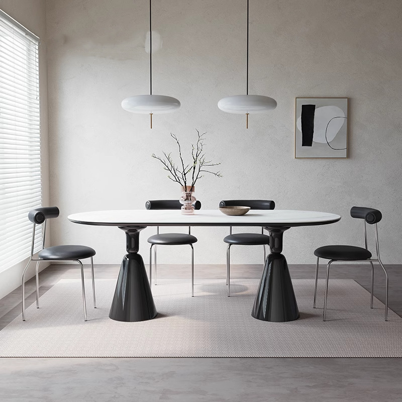 Tabla de comedor de casa pequeña, tabla de comedor de estilo crema, tabla de comedor negra, tabla de comedor rectangular, tabla de roca