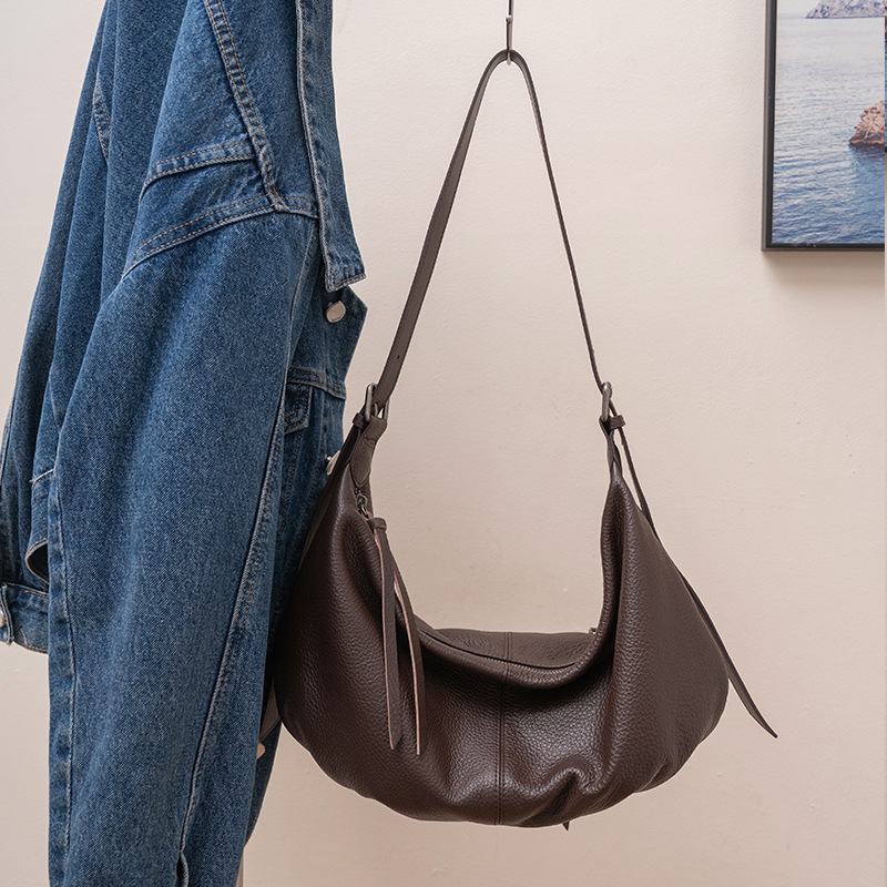 Fashion Women's Shoulder Bag 2025 New Top Grain Cowhide Crossbody Bag Versatile Commuter Large Capacity Dumpling Bag - Thumbnail 8