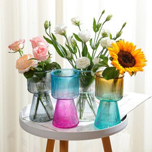Vase wholesale Nordic ins transparent vertical pattern Vase ornaments creative T-shaped lamp stand water flowers living room flower arrangement