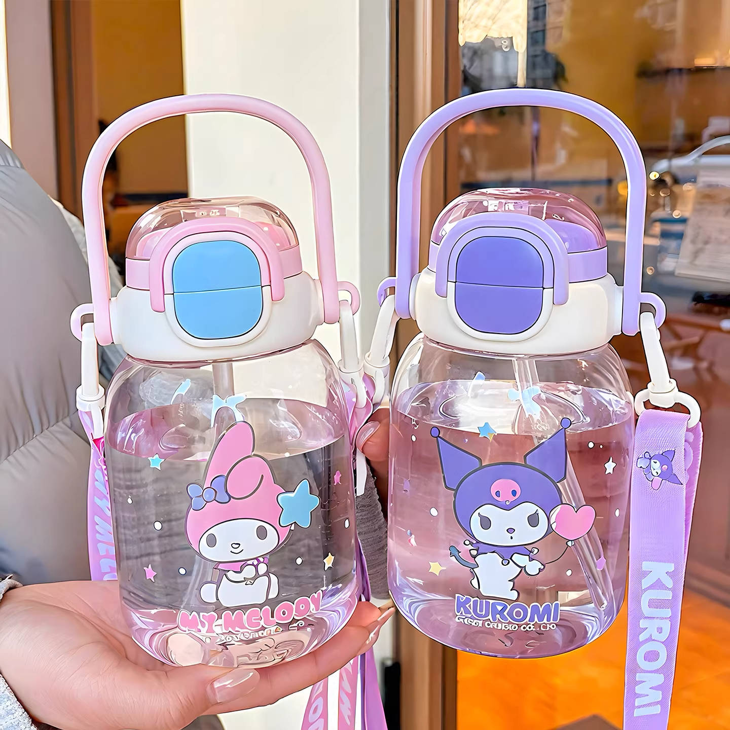 Sanrio para niños tazas de agua para la escuela, tazas de alto valor facial para niñas, tazas de paja para bebidas directas, tazas de doble bebida, tritan