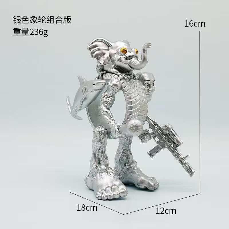 Versión dorada de la combinación de hombre de palo de madera extraño de costura, neumáticos de elefante ensamblados, todo divertido modelo de muñeca de decoración de escritorio