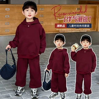 男童秋装二粒扣套装2025秋季新款痞帅宝宝连帽卫衣两件套小童衣服