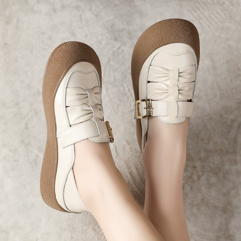 Туфли Birkenstock из натуральной кожи на толстой подошве, весенне-осенние туфли из мягкой кожи на мягкой подошве, туфли на плоской подошве с круглым носком, повседневная и удобная женская обувь большого размера