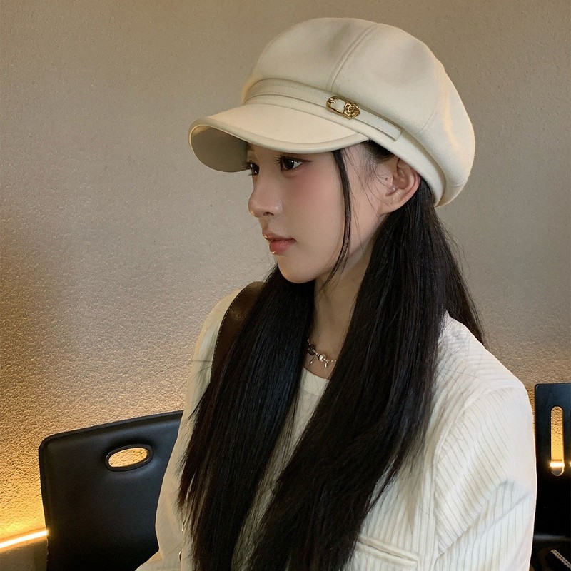 日系复古文艺风黑色鸭舌贝雷帽女休闲百搭气质显脸小八角云朵帽子|undefined