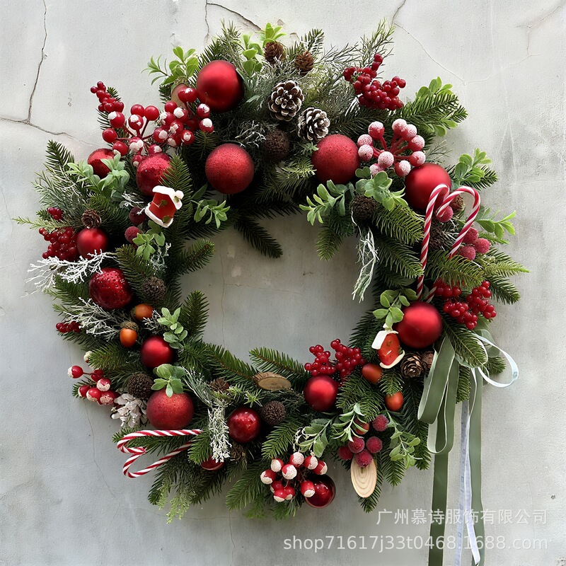 爆款圣诞节花环松果浆果松柏装饰跨境亚马逊冬季Christmas Wreath|undefined