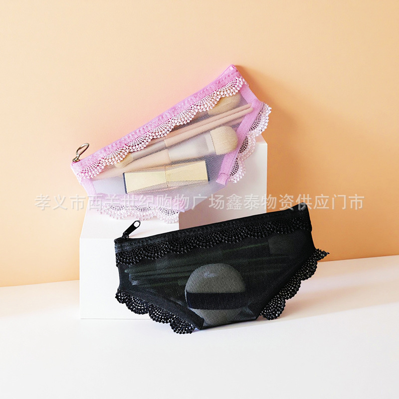 Pink Triangle Mesh Pencil Case Transparent Portable Compact Student Storage Bag INS Style Korean Trendy Fun Bag Korean Style